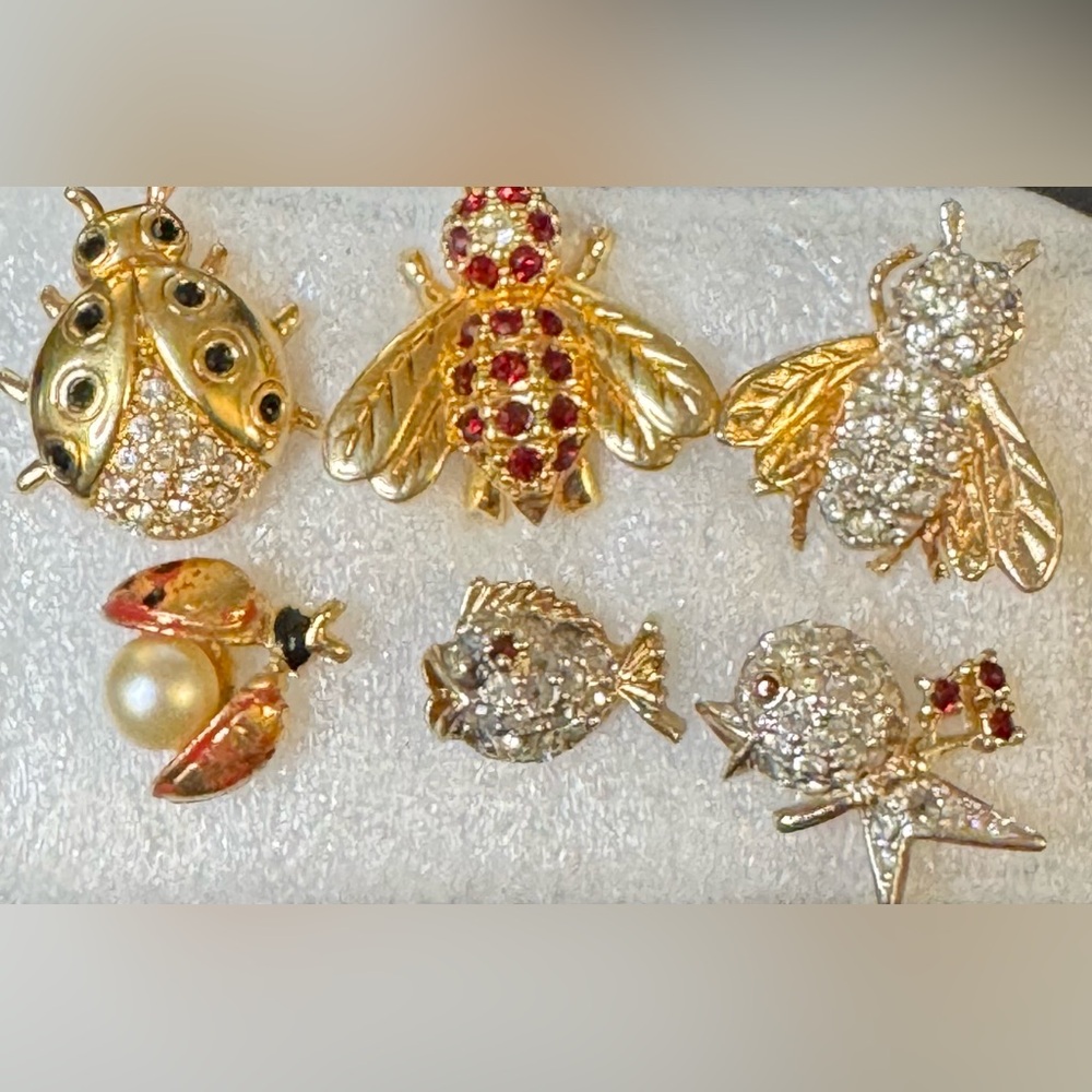 Vintage Swarovski Rhinestone Crystal & Panetta Gold Tone Pin Set - Lot Of 6 Pins
